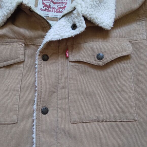 Levi’s Corduroy Trucker Jacket Tan Cotton Sherpa Fleece Lined 90s Y2K Men’s XL - Picture 8 of 16